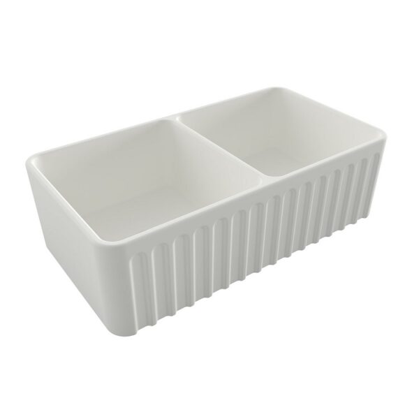 Turner Hastings Novi 85 x 46 Fine Fireclay Matte White Butler Sink NO853FS-MW Ribbed
