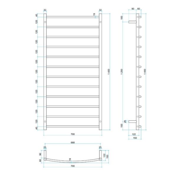Thermogroup Ladder Heated Towel Rail CR69M Spec