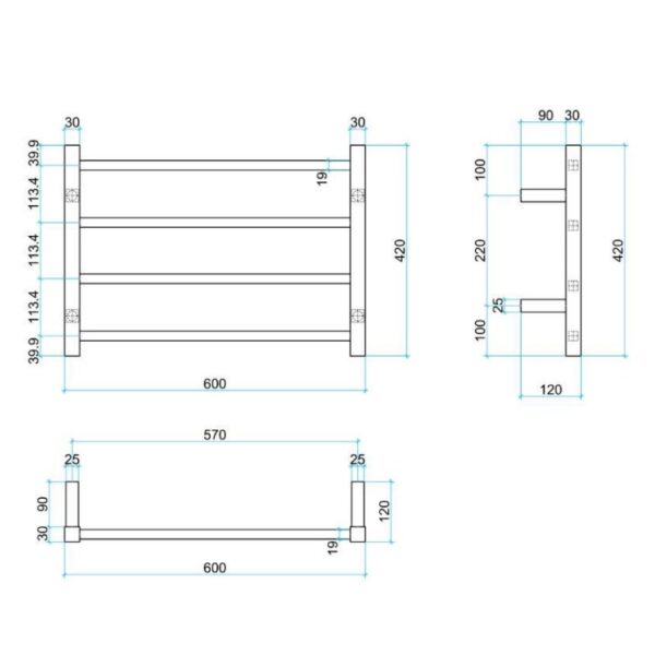 Thermogroup Ladder Heated Towel Rail SS40M Spec
