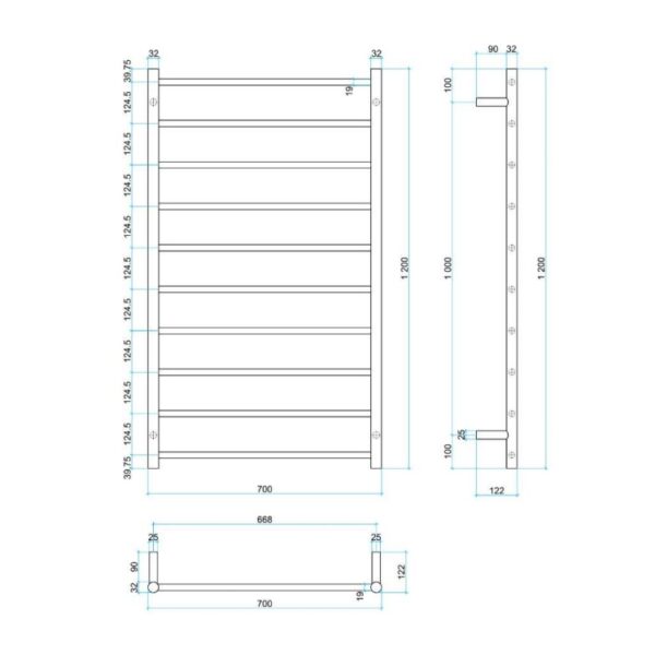 Thermogroup Single Bar Heated Towel Rail SR69M Spec