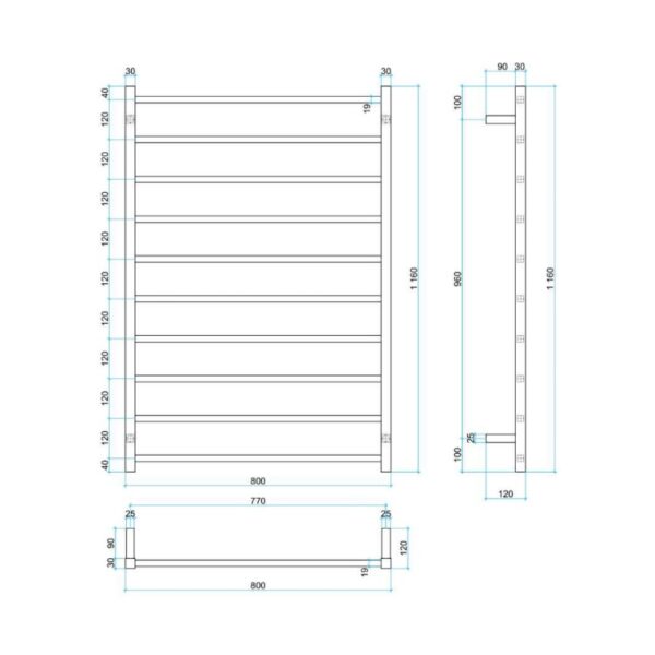 Thermogroup Ladder Heated Towel Rail SS88M Spec