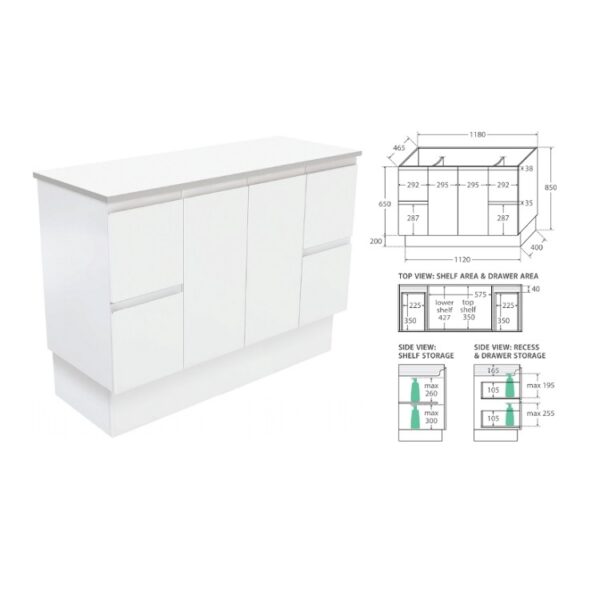 Fienza Fingerpull Satin White 1200 Floorstanding Spec