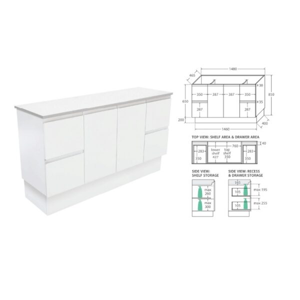 Fienza Fingerpull Satin White 1500 Floorstanding Spec