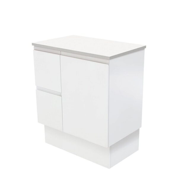 Fienza Fingerpull Satin White Cabinet 750 Floorstanding Left Hand Drawers