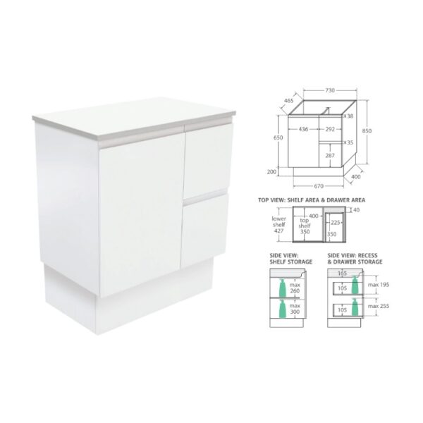 Fienza Fingerpull Satin White 750 Floorstanding LH Spec