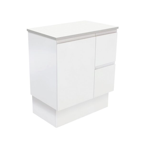Fienza Fingerpull Satin White Cabinet 750 Floorstanding Right Hand Drawers