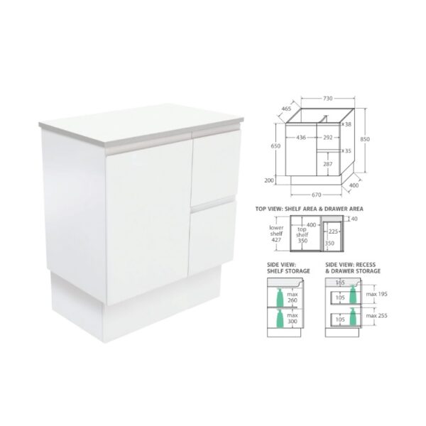 Fienza Fingerpull Satin White 750 Floorstanding RH Spec