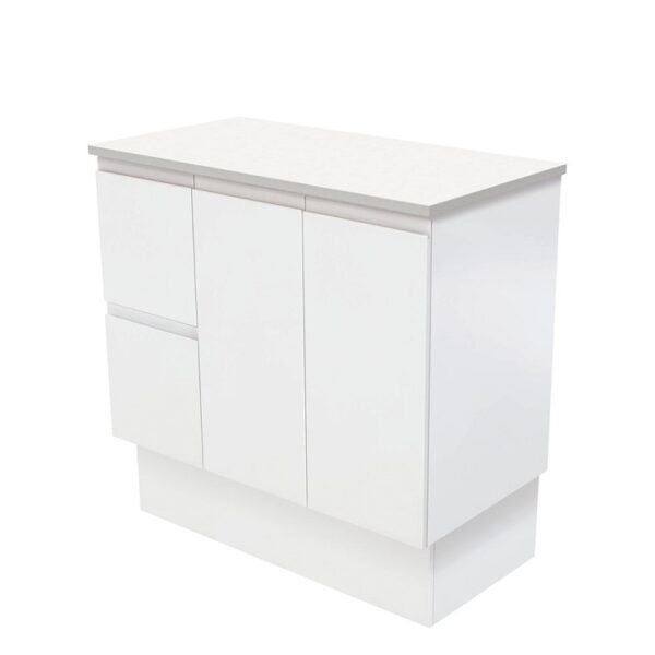 Fienza Fingerpull Satin White Cabinet 900 Floorstanding Left Hand Drawers