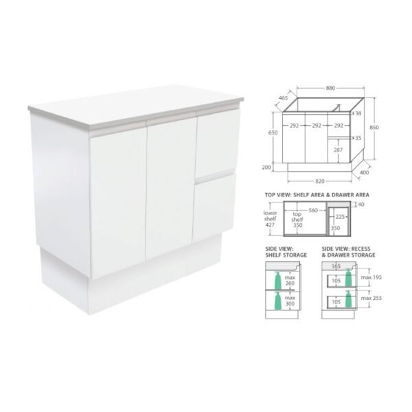 Fienza Fingerpull Satin White 900 Floorstanding LH Spec