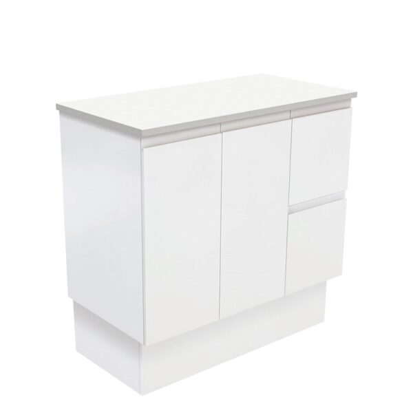 Fienza Fingerpull Satin White Cabinet 900 Floorstanding Right Hand Drawers