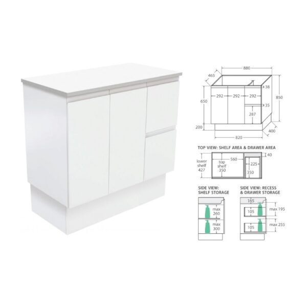 Fienza Fingerpull Satin White 900 Floorstanding RH Spec