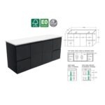 Fienza Fingerpull Satin Black Cabinet 1500 Wall-Hung Spec