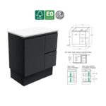 Fienza Fingerpull Satin Black Cabinet 750 Floorstanding RH Spec