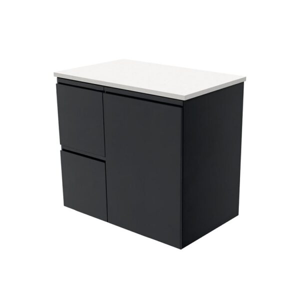 Fienza Fingerpull Satin Black Cabinet 750 Wall-Hung LH