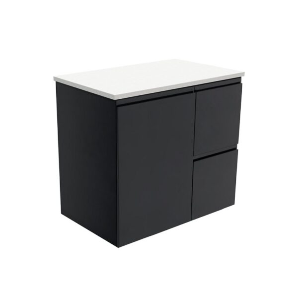 Fienza Fingerpull Satin Black Cabinet 750 Wall-Hung RH