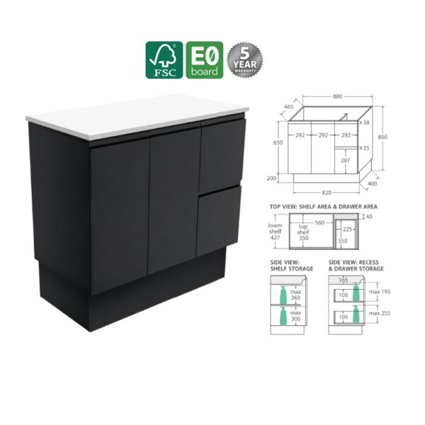 Fienza Fingerpull Satin Black Cabinet 900 Floorstanding RH Spec