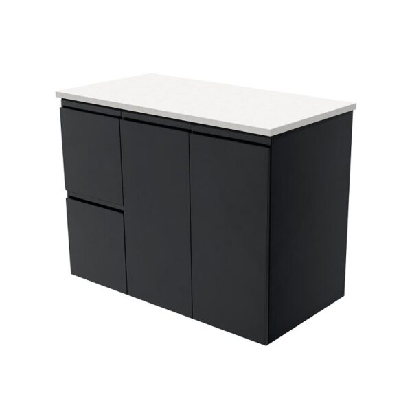 Fienza Fingerpull Satin Black Cabinet 900 Wall-Hung LH