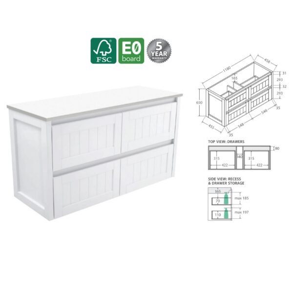 Fienza Hampton Modern Vintage Cabinets 1200 Wall-Hung Spec