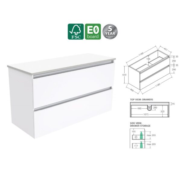 Fienza Quest Wall Hung Cabinet 1200mm Width Spec