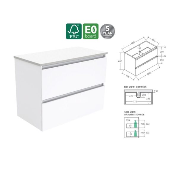 Fienza Quest Wall Hung Cabinet 900mm Width Spec