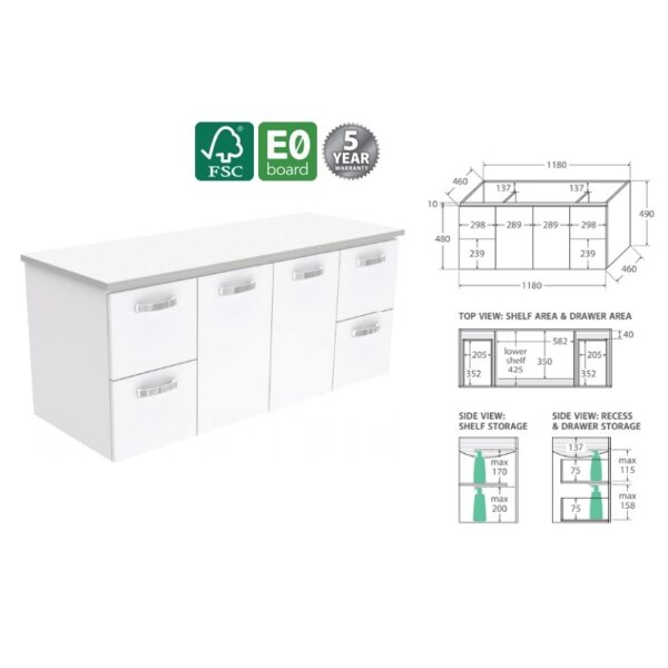 Fienza Unicab Wall Hung 1200 Cabinet Spec