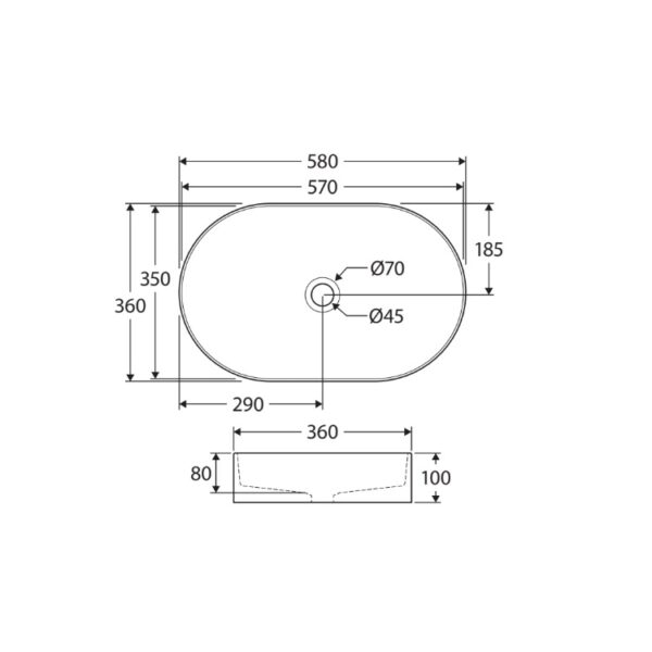 Fienza Eleanor Oval Above Counter Basin RB464 Spec