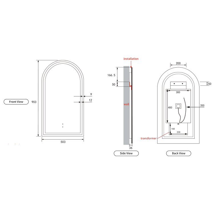 Aulic Canterbury LED Mirror With Frame Spec