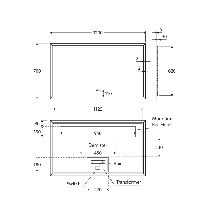 Fienza Hampton LED Mirror LED01-120 Spec