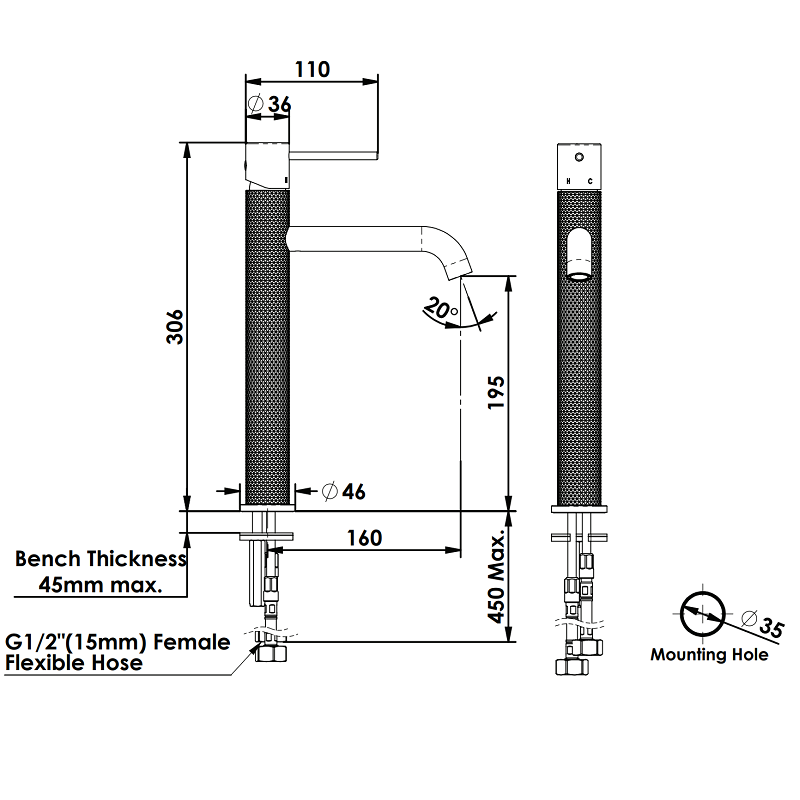 Greens Tesora Tower Basin Mixer 21302561 Spec