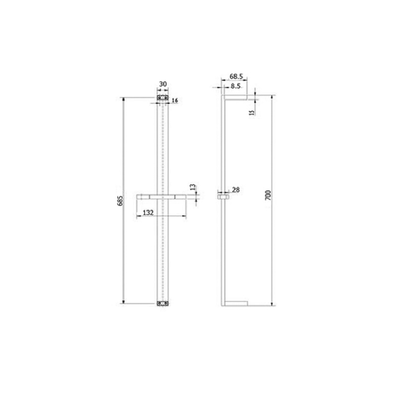 BUK Handel Eckig Multifunction Hand Shower On Rail BKS104 Spec