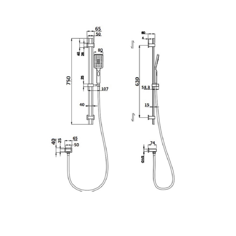 BUK Handel Kasten Multifunction Hand Shower On Rail BKS107 Spec