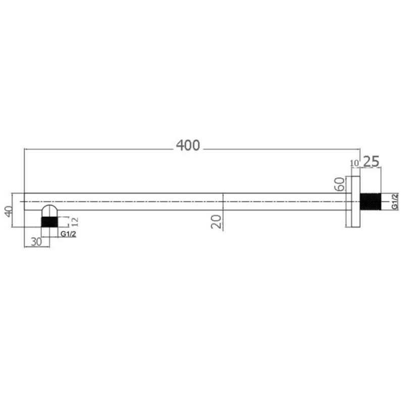 BUK Eckig Square Straight Wall Shower Arm BKS10A Spec