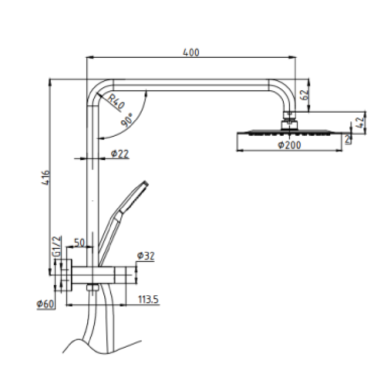 BUK Rund Multifunction Shower On Bracket BKSR201H Spec