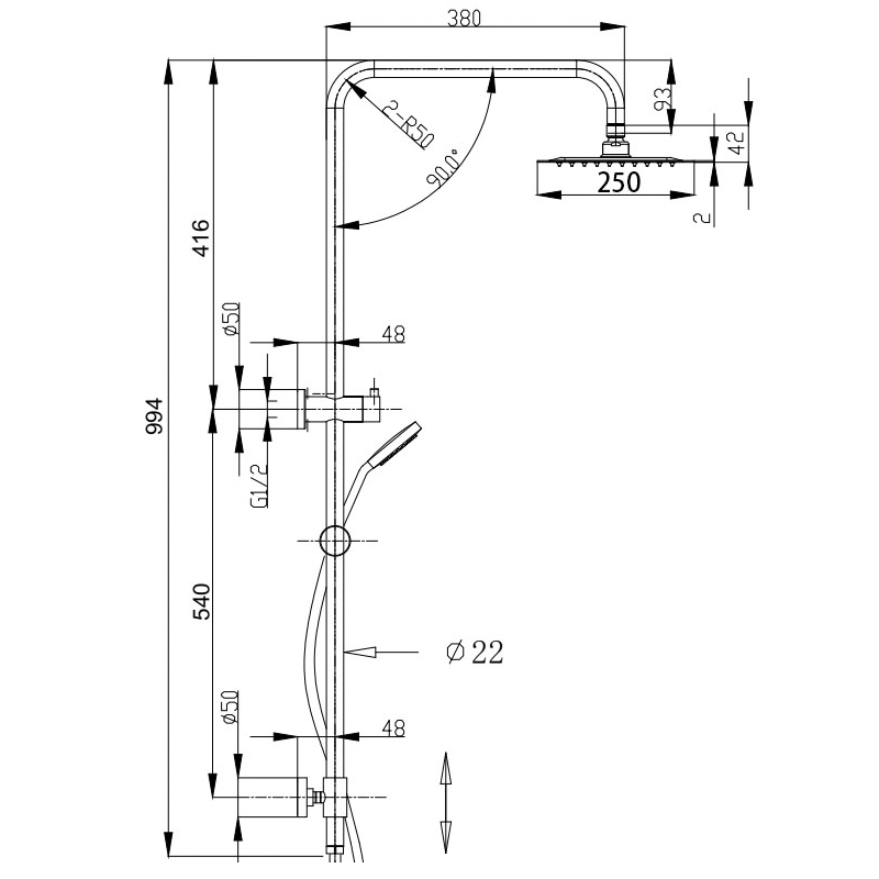 BUK Rund Combination Shower On Rail BKSR203 spec