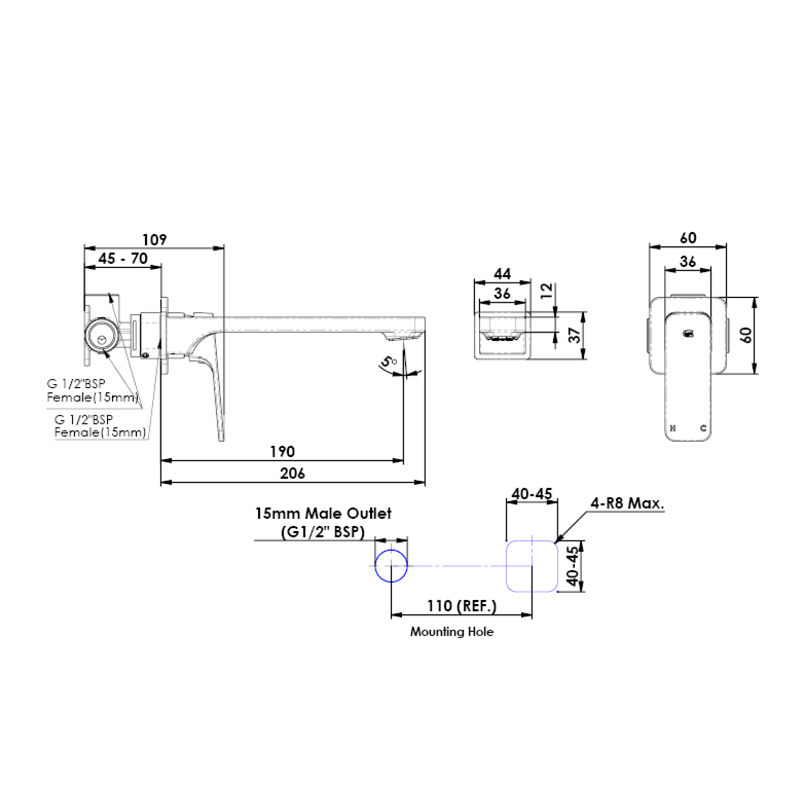 Greens Swept Wall Basin Mixer Specs