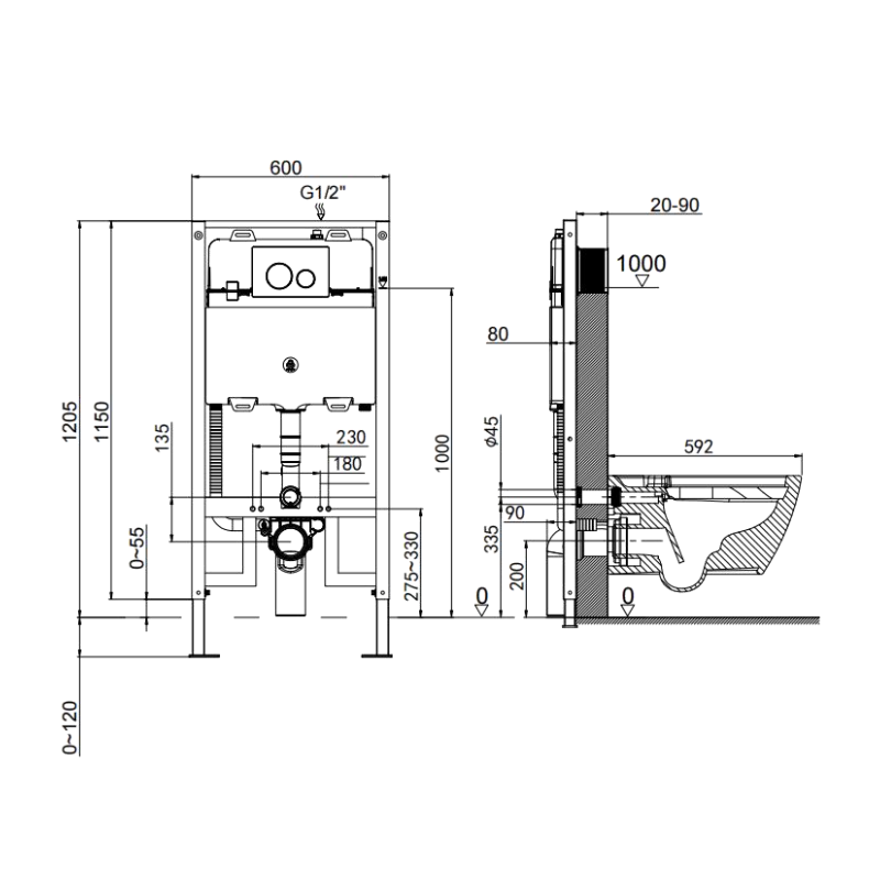 Lafeme Sesto Wall Hung Rimless Smart Toilet ST22 sPECS
