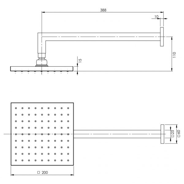 LE5200_Lexi_Shower_Arm_400mm__200mm_Square_Rose_Line_Drawing-600×600