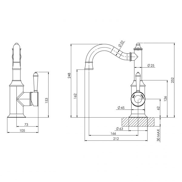 NS748_Nostalgia_Basin_Mixer_160mm_Shepherds_Crook_Line_Drawing-600×600