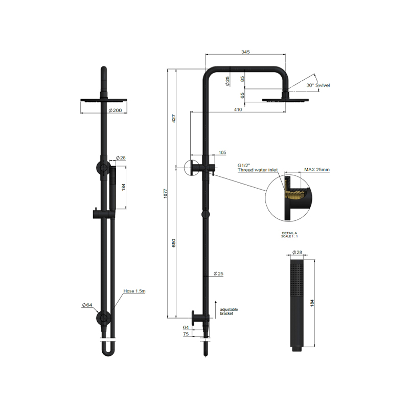 meir-round-combination-shower-rail-200mm-rose-single-function-hand-shower_specs