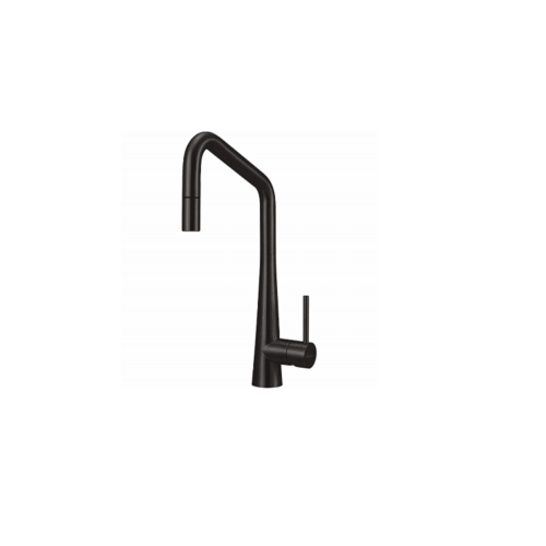 Oliveri Essente Stainless Steel Square Goose Neck Pull Out Mixer Brushed Black