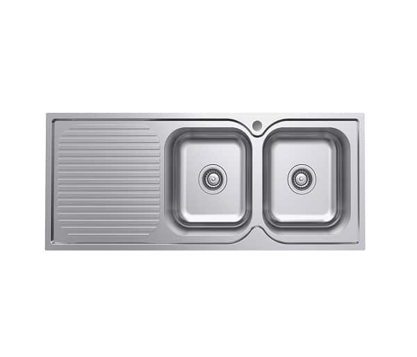 Fienza Tiva 1180 Double Kitchen Sink with Drainer Right Bowl 68107R