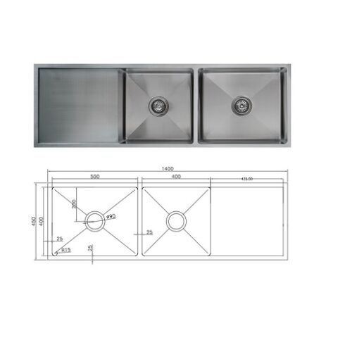 Uptown UTR7 Double Bowl Sink With Drainer
