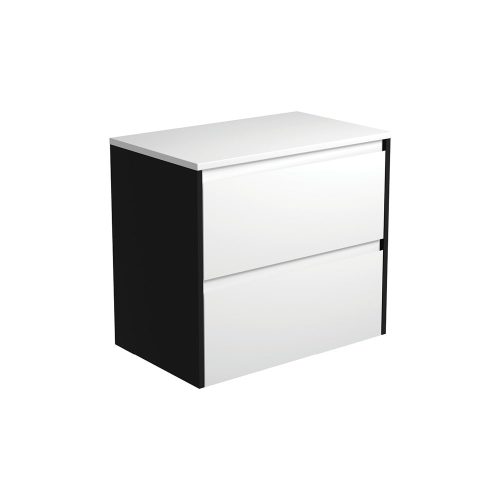 Fienza Amato Satin White Wall Hung Cabinet With Satin Black Panels