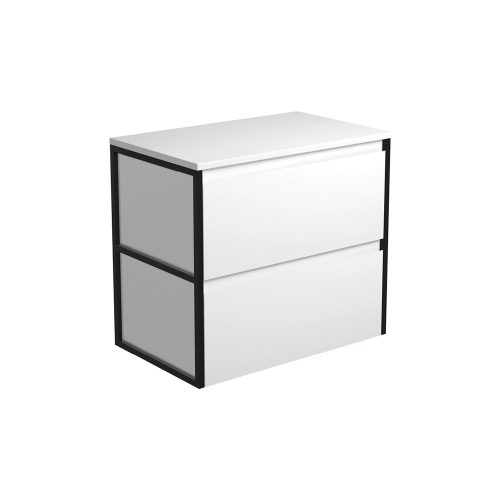 Fienza Amato Satin White Wall Hung Cabinet With Matte Black Frames