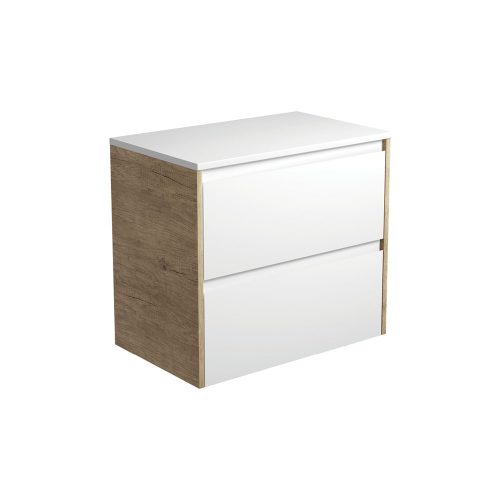Fienza Amato Satin White Wall Hung Cabinet With Scandi Oak Panels