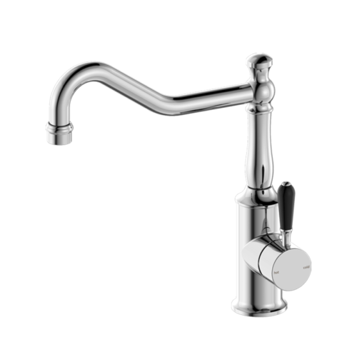 Nero York Kitchen Mixer Hook Spout with Black Porcelain Lever Chrome