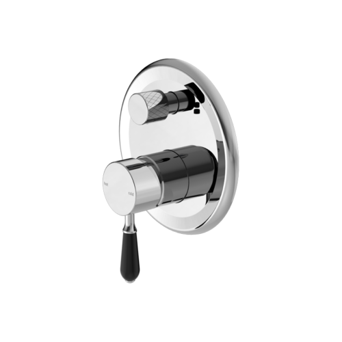 Nero York Shower Mixer With Diverter With Black Porcelain Lever Chrome