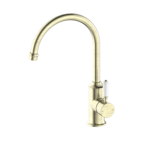 Nero York Kitchen Mixer Gooseneck Spout with White Porcelain Lever