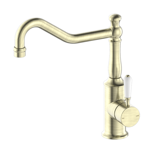 Nero York Kitchen Mixer Hook Spout with White Porcelain Lever