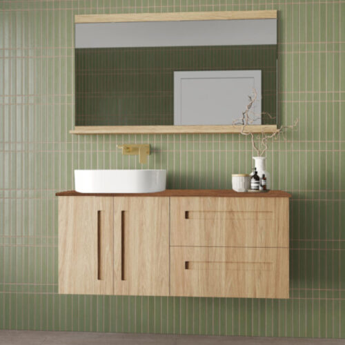 Marquis Gold Wall Hung Door & Drawer Vanity With Above Counter Basin Timber Top